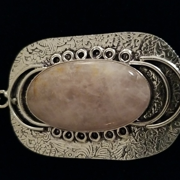 Extra Large Rose Quartz on Detailed Metal Pendant with black cord - Picture 6 of 6